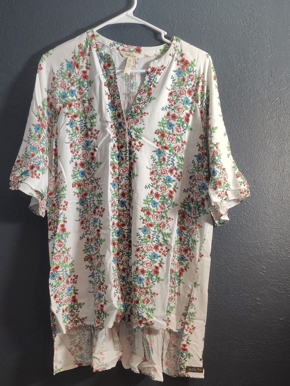 Matilda Jane White Floral High Low  Tunic with Flutter Sleeveless Colorful
